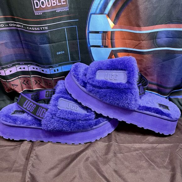 UGG Disco Slide Slippers Soft Fluffy Shoes Sandals Purple Men\'s Size 11 - OOS main image 4
